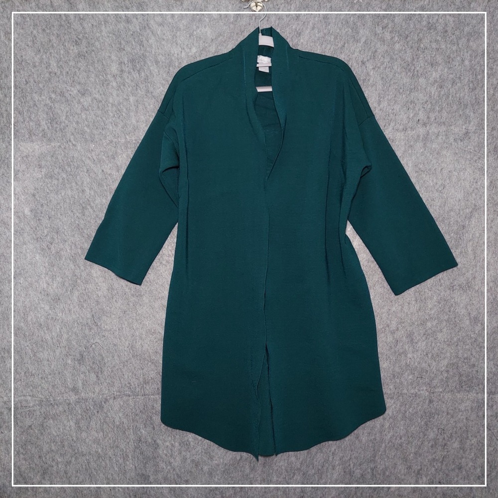 Chicos Cardigan Women S Teal Travelers Open Front Duster Ribbed Knit Long Sleeve